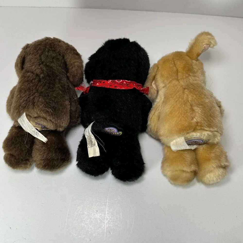 Vtg Cabelas Kid Plush Puppy Dog Set Chocolate Black Yellow Lab Stuffed Animal 6